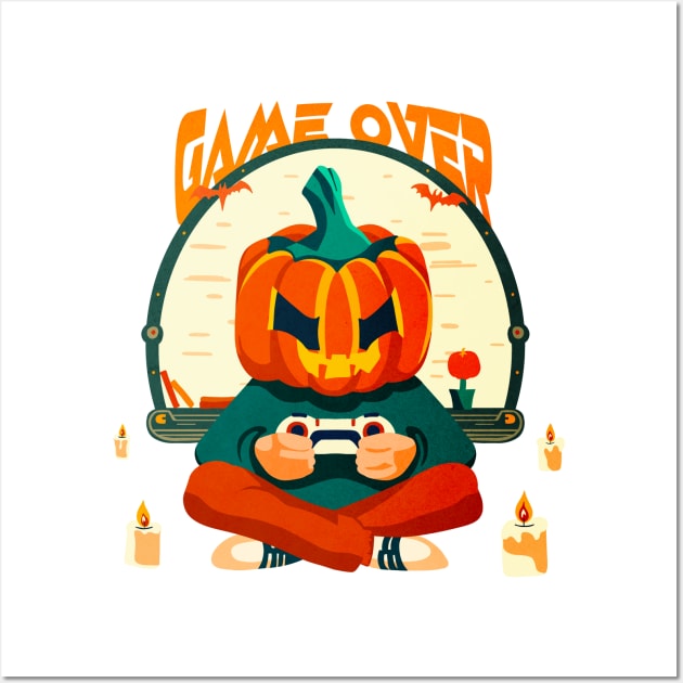 Game Over Pumpkin Head Halloween Gamer Wall Art by enchantedrealm